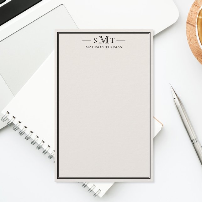 Papelaria Elegant Ivory Minimalist Three Letter Monogram (Criador carregado)