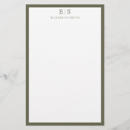 Papelaria Elegant Monogram Olive Green Border