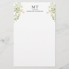 Papelaria Elegant White Floral Wildflower Classic Monogram