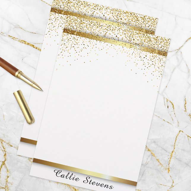 Papelaria Elegante Chic Luxuoso Glitter Dourado Listras em B (Criador carregado)