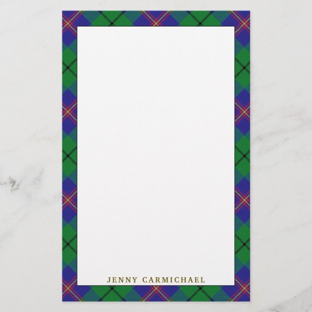 Papelaria Elegante Clan Carmichael Tartan Xadrez (Frente)