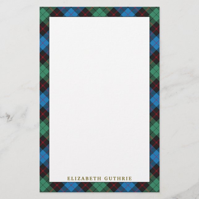 Papelaria Elegante Clan Guthrie Tartan Xadrez (Frente)