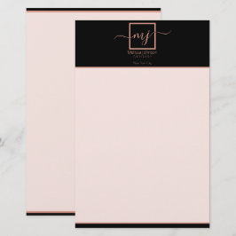 Papelaria elegante em dourado rosa sobre preto