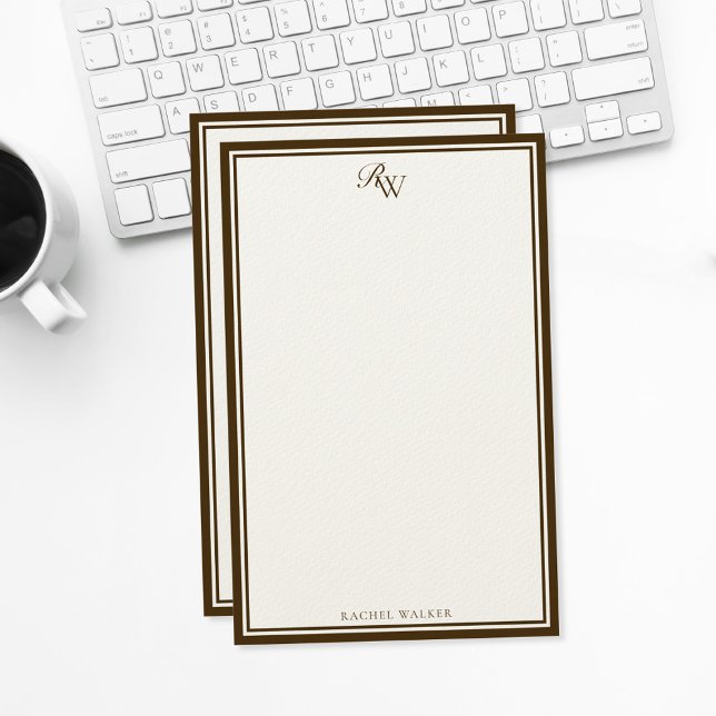 Papelaria Elegante Monograma Marrom com Duas Bordas (Criador carregado)