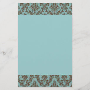 Papelaria Elegante padrão de damasco em Aqua e Chocolate V