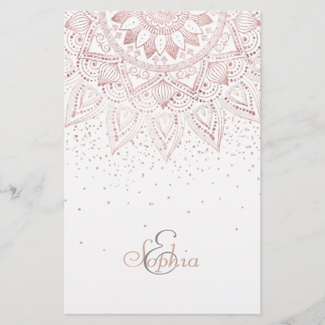 Papelaria Elegante Rosa Dourado Dots Mandala (Frente)