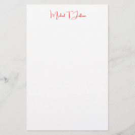 Papelaria Elegante Script de Letra Simples Branco Vermelho