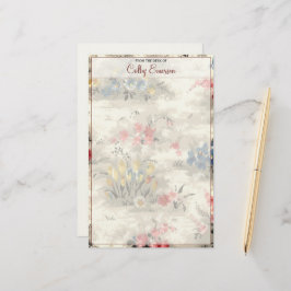 Papelaria Elegante Vintage Floral Botânica Texto de Borgonha