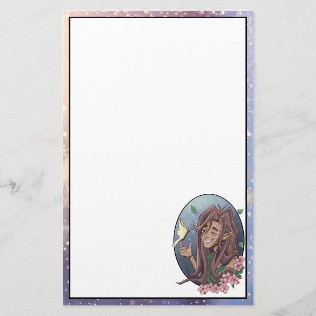 Papelaria Elfo Masculino E Borboleta De Creme Pálida (Frente)