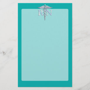 Papelaria Enfermeira Registrada RN Silver Caduceus em Turquo