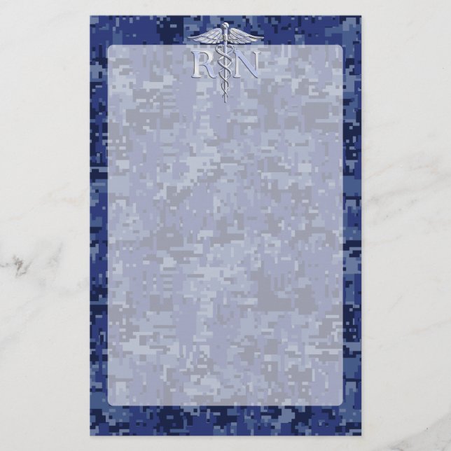 Papelaria Enfermeira Registrada RN Silver Caduceus no Marinh (Frente)