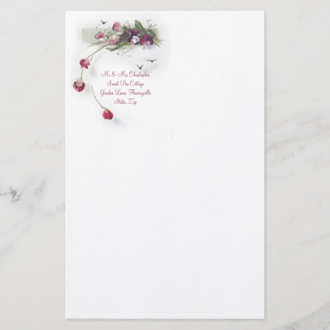 Papelaria Ervilhas doces roxas cor-de-rosa (Frente)