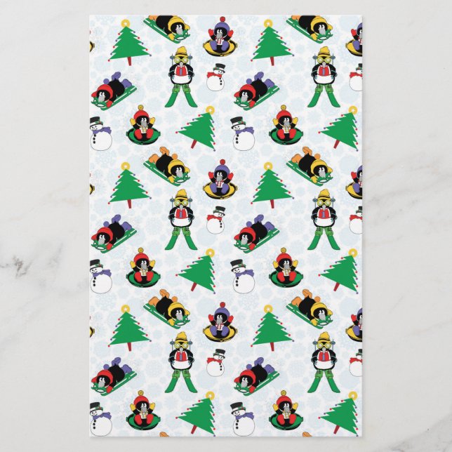 Papelaria Esqui de pinguim de Natal (Frente)