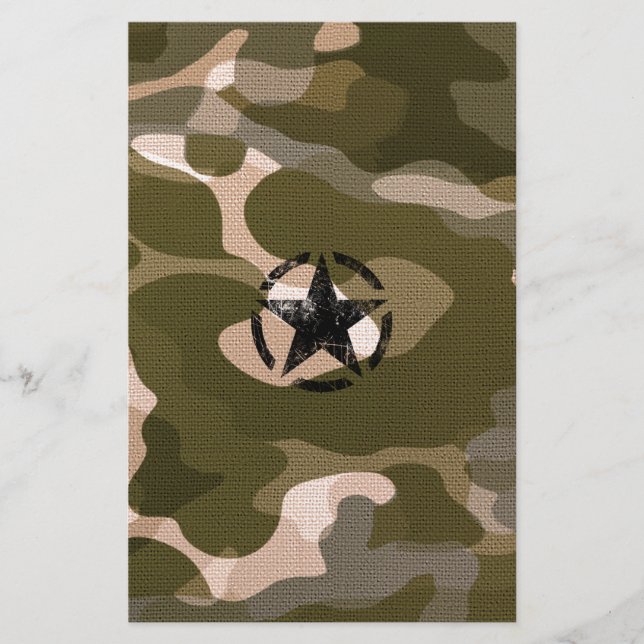 Papelaria Estêncil Estrelado Vintage na Camouflage (Frente)