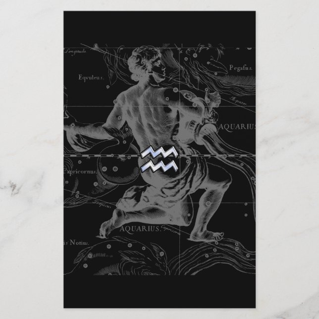 Papelaria Estilo Cromo Aquário Símbolo Zodíaco em Hevélio (Frente)