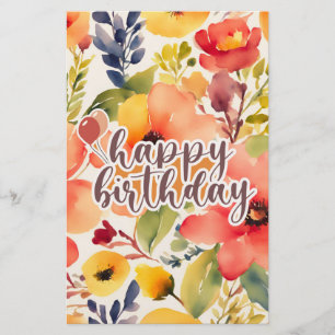 Papelaria estilo de flores aquáticas de aniversário feliz