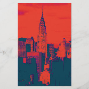Papelaria Estilo Pop Art Nova York Retrô Pontilhado Vermelho