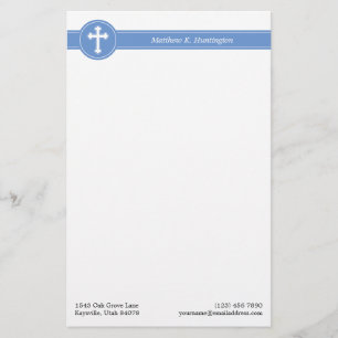 Papelaria Eterno Azul Cruz Branca Nome e Informações de Cont