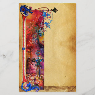 PAPELARIA EXCALIBUR .ANTIQUE RED BLUE FLORAL PARCHMENT