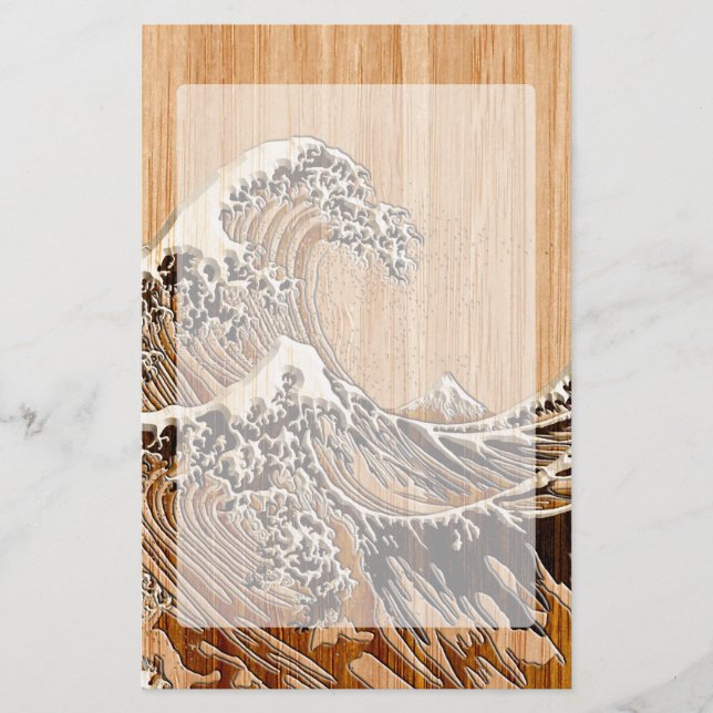 Papelaria Excelente Hokusai Wave Bamboo Wood Style (Frente)