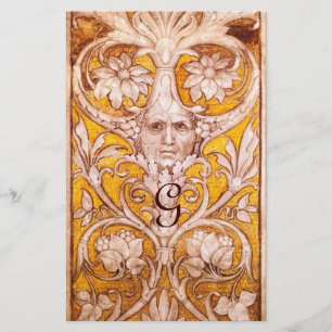 PAPELARIA FACE GROTESCA COM MONOGRAMA DOURADA DE PARCHIMENTO