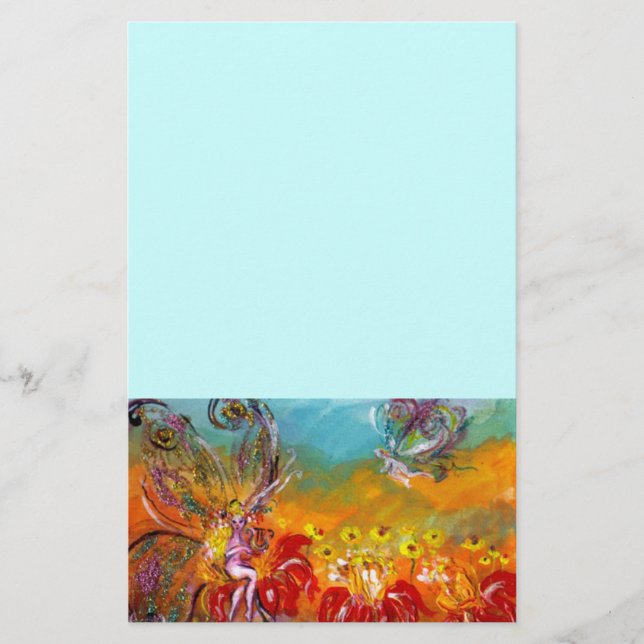 Papelaria FADA DAS FLORES VERMELHAS ,azul (Frente)