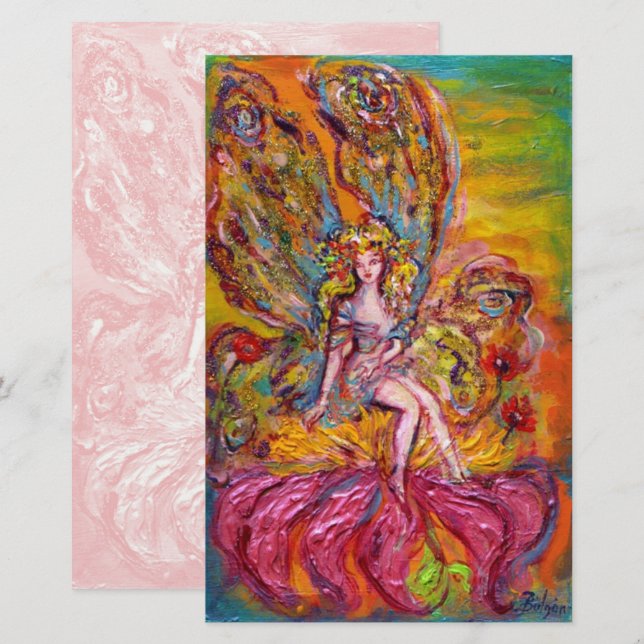 Papelaria FAIRY FLOWER EM IRIS Pink Fantasy Stationery (Frente/Verso)