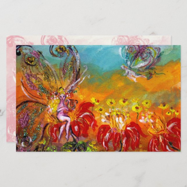 Papelaria FAIRY OF THE RED FLOWERS Fantasy (Frente/Verso)