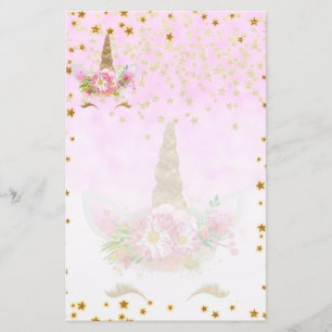 Papelaria Fantasia Rosa e Estrelas Ouros Unicórnio