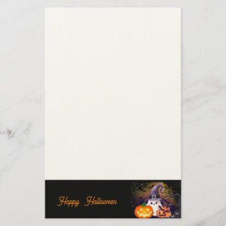 Papelaria Fantasma de Halloween Fofo com Chapéu de Bruxa e A