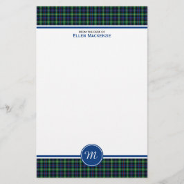 Papelaria Farquharson Clan Blue e Green Tartan Monograma