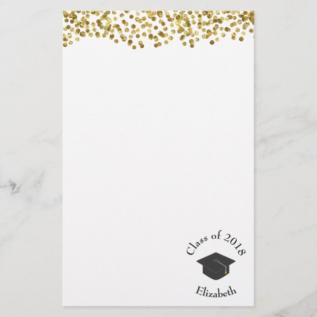 Papelaria Faux Dourado Confetti e Classe de Boné de formatur (Frente)