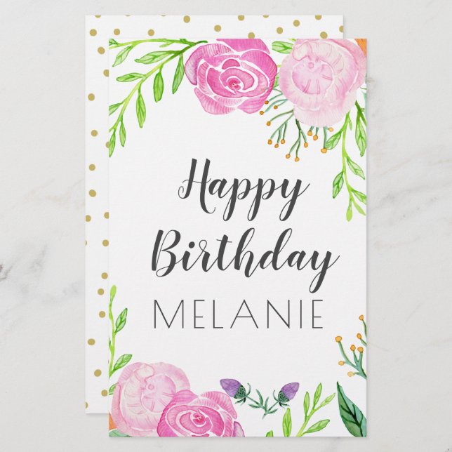 Papelaria Feliz aniversário (Frente/Verso)