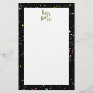 Papelaria Feliz ano novo - Texto Dourado sobre Confetti Pret