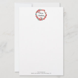 Papelaria Feliz Natal Água-fortes Floral Vermelha Coroa