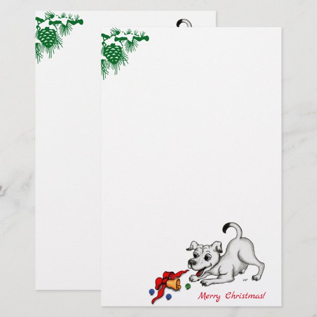 Papelaria Feliz Natal! Puppy com Bell e Ball (Frente/Verso)