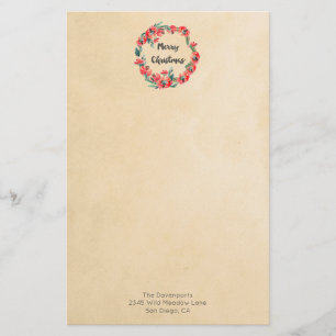 Papelaria Feliz Natal Rodado Floral Vermelho Aquarela