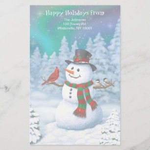 Papelaria Feliz Snowman e Pássaros de inverno