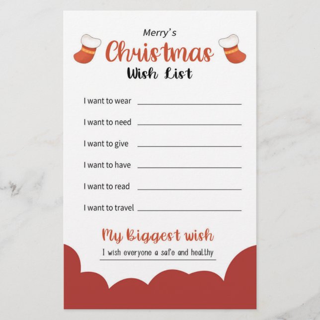 Papelaria Feriado da Lista de Desejos de Natal (Frente)