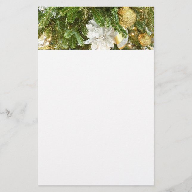 Papelaria Feriado de Prata e Árvore de Natal Dourada (Frente)