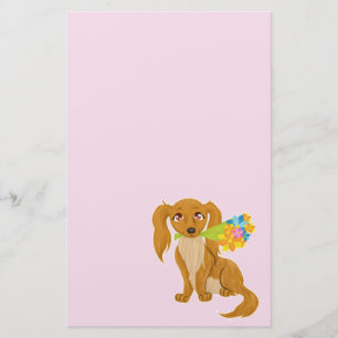 Papelaria Filhote de cachorro com buquê da flor