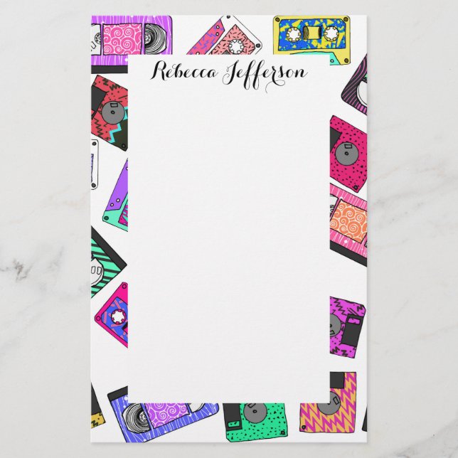 Papelaria Fitas cassete com padrão Neon do anos 80 90 (Frente)