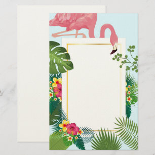 Papelaria Flamingo Rosa na moda e Folhas Tropicais