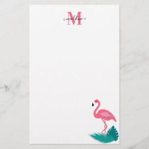 Papelaria Flamingo Rosa Quente - Monograma de Folhas Tropica