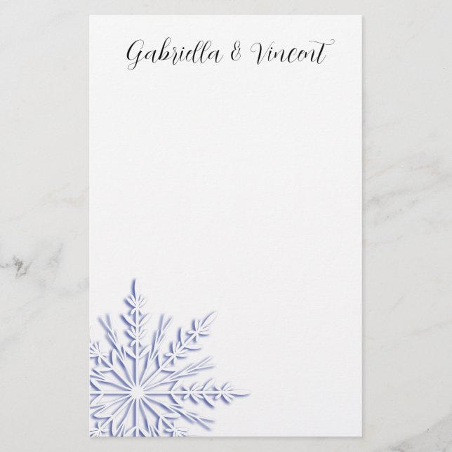 Papelaria Floco de neve azul no Casamento no inverno branco (Frente)