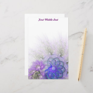 Papelaria Flor Abstrato de Lacy Azul Roxo Personalizado