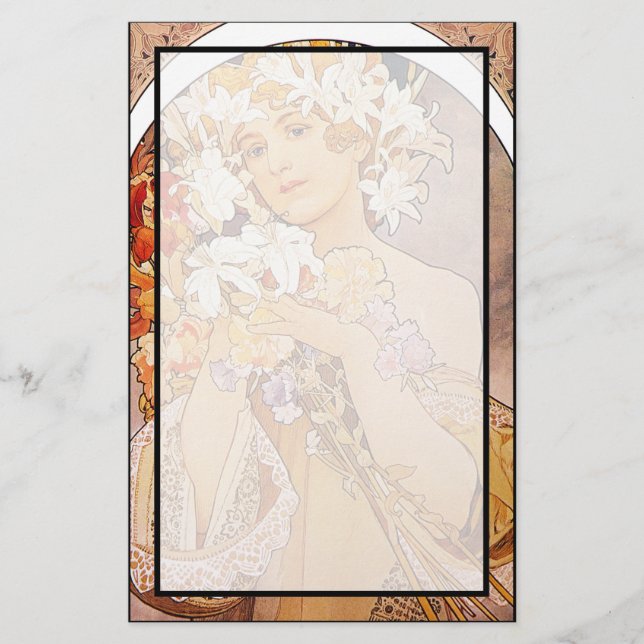 Papelaria Flor de Alphonse Mucha (Frente)