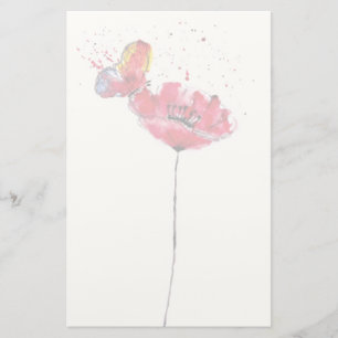 Papelaria Flor de papoila de coloração aquosa estilizada