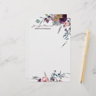 Papelaria Flora personalizada em aquarela roxa e blush