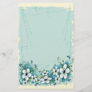 Papelaria Floral Azul de Verão e Borboletas